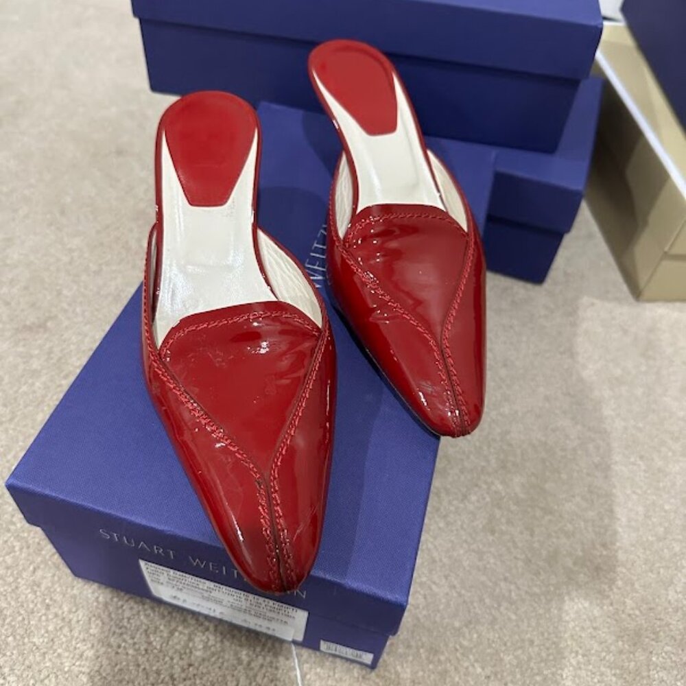 Tod's red patent leather heeled mules. Size 7
